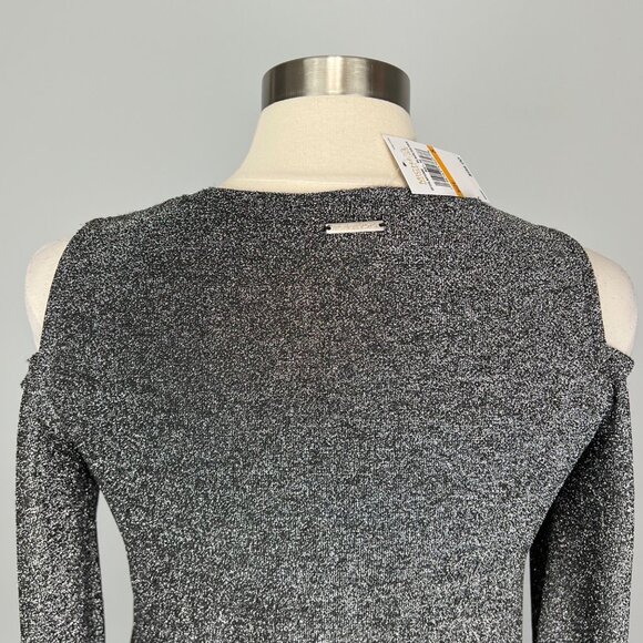 Michael Kors Womens Black Silver Metallic Cold Shoulder Top Long Sleeves size S - Picture 6 of 13